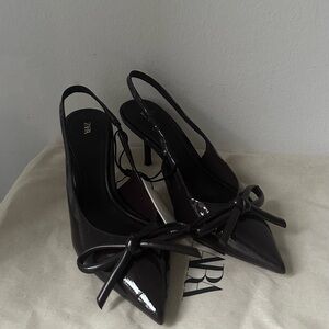 Zara Dark Burgundy Slingback Heels with Bow